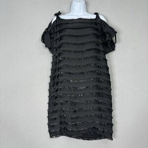 Behnaz Sarafpour Womens Dress 4 Black Linen Striped Fringe Flapper Dark Romantic